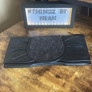 Black Leather Maloles  Ponchette Clutch